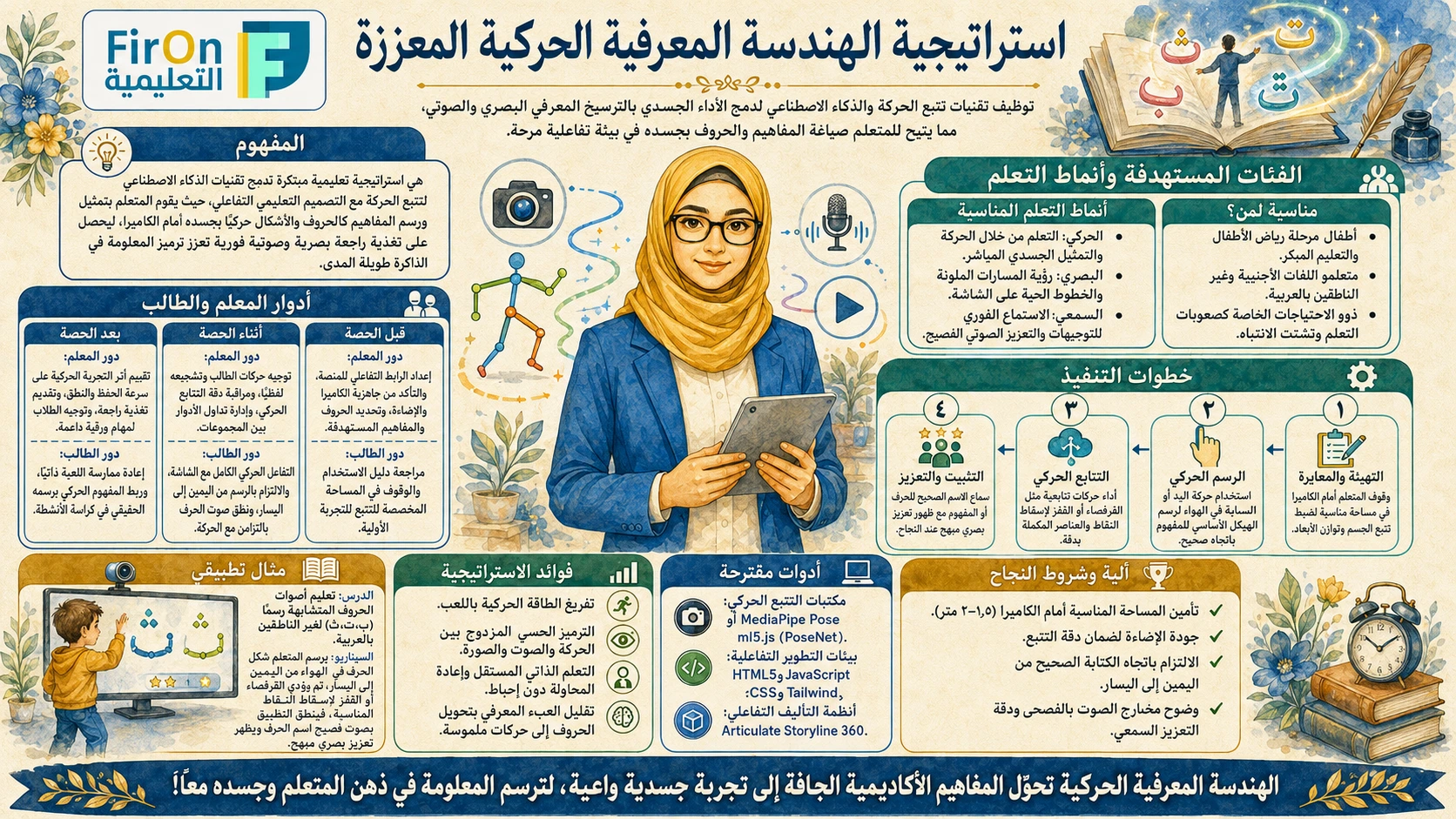 رسم تعليمي لاستراتيجية الهندسة المعرفية الحركية المعززة - FirOn التعليمية