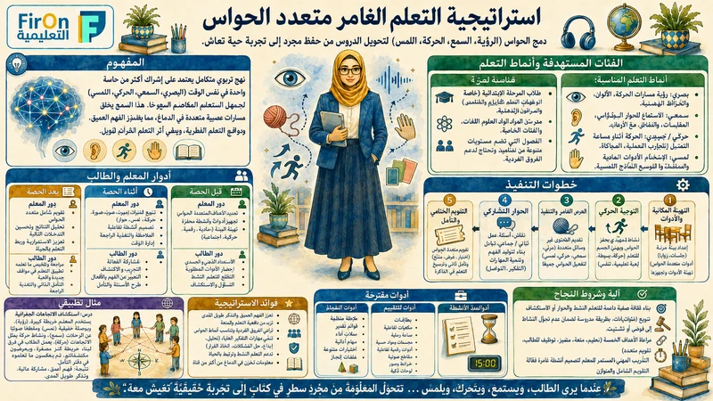 رسم تعليمي لاستراتيجية التعلم الغامر متعدد الحواس - FirOn التعليمية